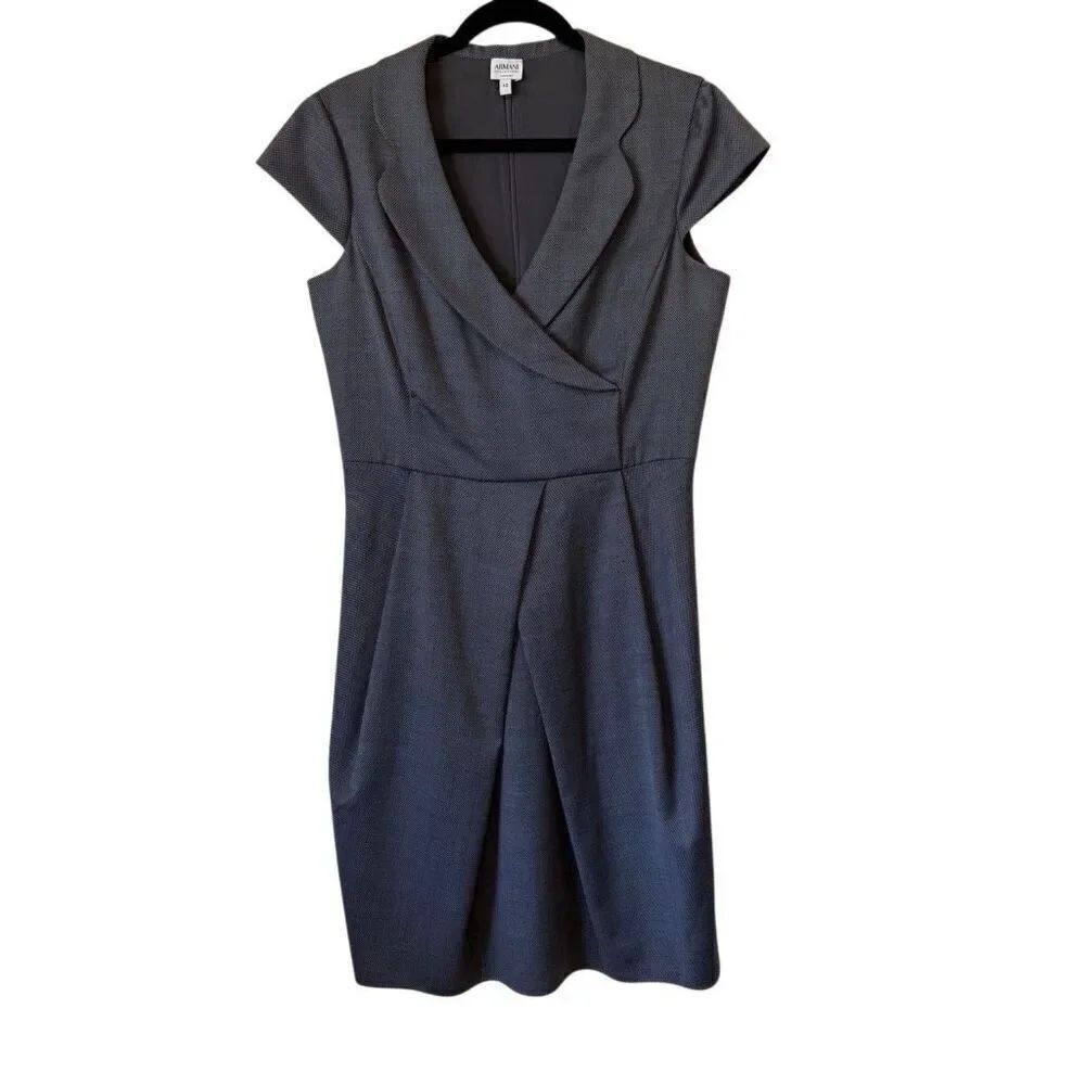 Armani Collezioni Tweedy Black/White Wool & Silk Blnd Sheath Dress Sz 12 Career